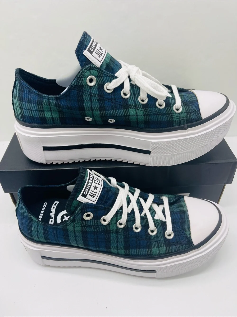 Converse WMNS CTAS Lift Double Stack Ox Navy Black Branch Out Platform Sneakers